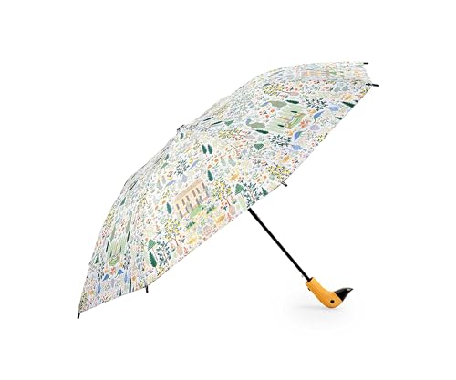 RIFLE PAPER CO. Camont Umbrella, Matching Storage Sleeve, Portable 11.125\" Fold Up Size, Auto Open and Close, Wooden Handle, 43\" Open Diameter, Printed in Full Color