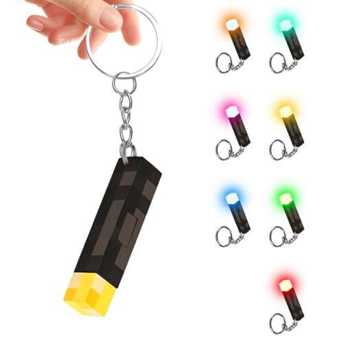 Dhqkqg Schlüsselanhänger Fackel Pixel 65mm Mini Fackel Lampe Schlüsselanhänger Pixel Model Schlüsselanhänger mit 7 Farben USB Wiederaufladbare für Geschenke Zimmer & Party-Deko Rucksack