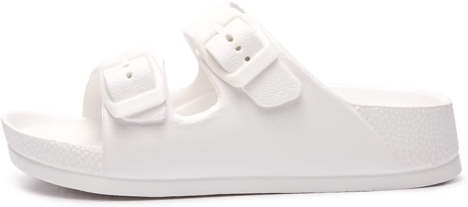 FUNKYMONKEY Unisex-Child Slides Double Buckle Adjustable EVA Flat Sandals for Boys Girls