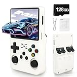 Rhesusco R36S Retro Video Game Console-3.5 Inches HD Screen,Open Source Linux System,3000mAh Rechargeable Battery,128G TF Card,30000+ Classic Video Games Portable Mini Game Console for Gifts-White