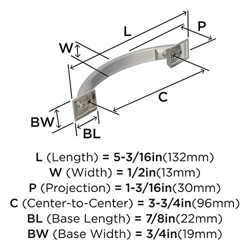 Image of Amerock | Cabinet Pull | Satin Nickel | 3-3 /4 inch (96 mm) Center to Center | Candler | 1 Pack | Drawer Pull | Drawer Handle | Cabinet Hardware