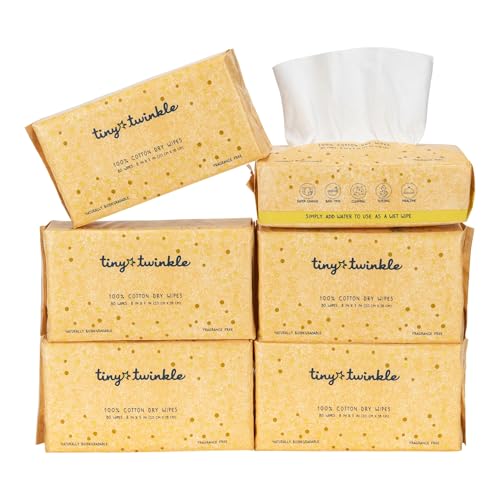 Tiny Twinkle 100% Cotton Dry Wipes for Baby | 480 Count | Use Wet or Dry | Scent Free (Fragrance-Free) Hypoallergenic Free | Ultra Soft Strong & Gentle for Sensitive Skin