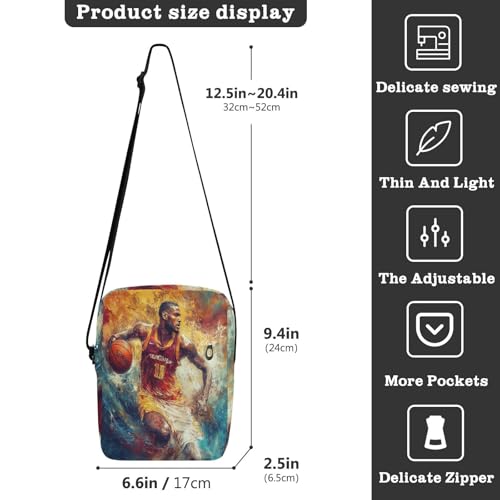 small messenger bag for men green crossbody bags for women Cross Over Purse Adjustable Strap for business business- Basketball Man Fire3