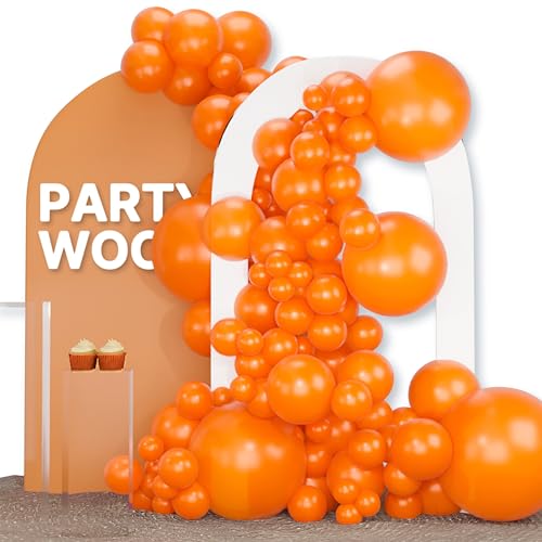 Image of PartyWoo Orange Balloons 120pcs Fall Latex Helium Balloons Different Sizes | 18 12 10 5 Inch for Thanksgiving Halloween Little Cutie Baby Shower Birthday Thanksgiving Party Decorations Orange-Y9