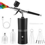 Airbrush-Set mit Kompressor – tragbar und wiederaufladbar, mit einer 0,3-mm-Düse, 5 Reinigungsnadeln und einem USB-C-Ladekabel. Geeignet für Modellbau, Kosmetik, Nageldesign und Tortendekoration
