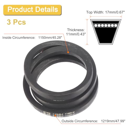 Image of uxcell 3 Pack B45 Classic Wrapped V-Belt, 48 inch Outside Circumference Wrapped Industrial Rubber V-Belt B Profile V-Belt for Industrial Machinery Equipment, Black
