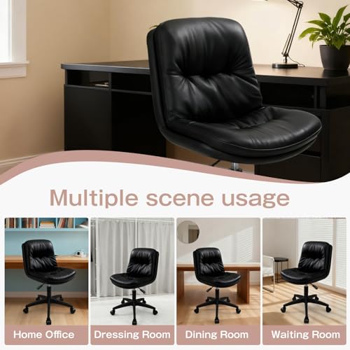 Image of Office Chair, Ergonomic Desk Chair with Padded Cushion & Backrest, Adjustable Height & 360 Swivel, Armless Task Chair for Home Office, Computer Desk & Vanity Black