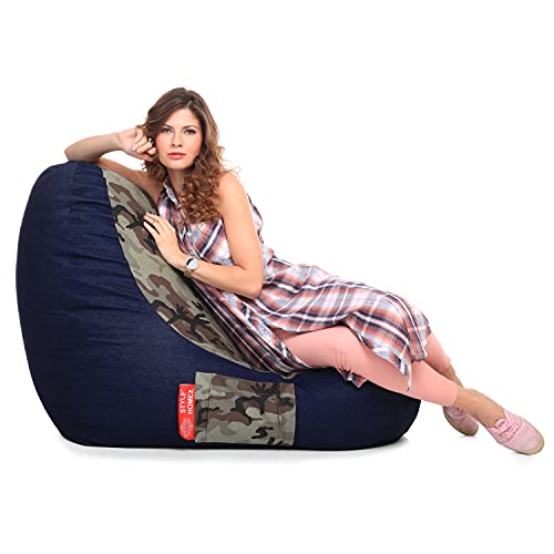 Image of Style Homez Urban Design Denim Canvas Camouflage Printed Chair Bean Bag XXL Size Filled with Beans Fillers