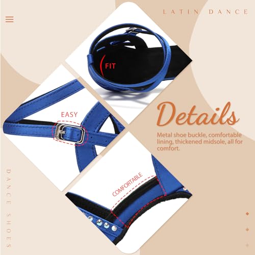 YKXLM Latin Ballroom Dance Shoes Women Rhinestone Salsa Dance Shoes 3 Inch Heel Suede Sole3