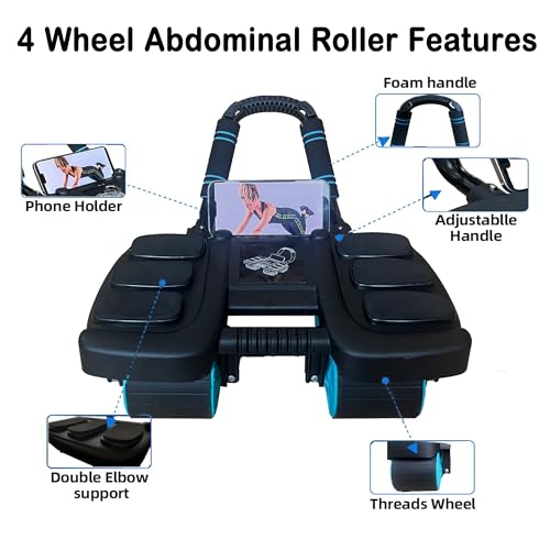 Ab Roller Exercise Wheel Ab Workout Equipment Abdominal wheel roller with Knee Mat - Automatic Rebound with 6 Elbow Supports 4 Wheels Abdominal Trainer Core Strength Training - Image 3