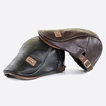 Rayson Bérets Plats En PU Cuir Pour Hommes Réglable Casquette Irlandaise Casquette Vintage Pour Hommes Gavroche Ivy Irish Hat Golf Driving Cap Newsboy Hat(Café Noir