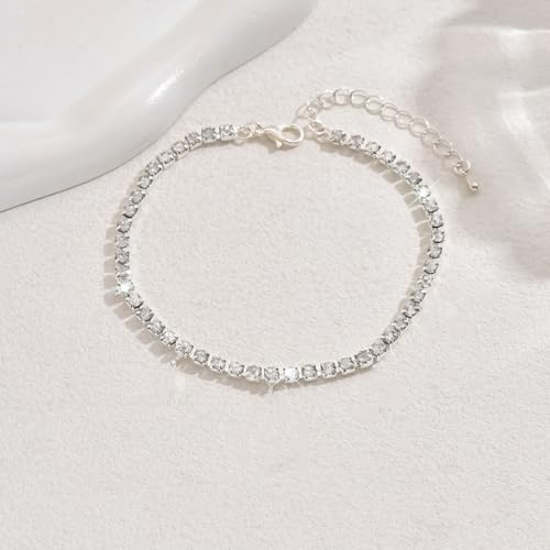 PINCHUAN Adjustable Silver Rhinestone Anklet for Women - Shiny Waterproof Tennis Ankle Bracelet for Summer Beach Style - Image 7