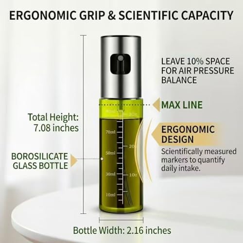 Image of Oil Sprayer for Cooking - Olive & Avocado Oil Spray Bottle, 100ml Food Grade Glass Mister with Adjustable Nozzle for Kitchen Gadgets, Air Fryer, Salad, Frying, BBQ (2PCS)
