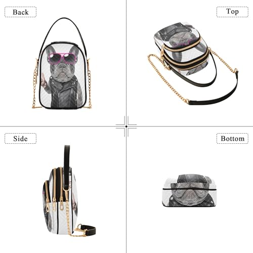 Funny French Bulldog White Women over Shoulder Purse Quilted Cell Phone Purse Chain Strap Cute Zipper Satchel Crossbody Tote4