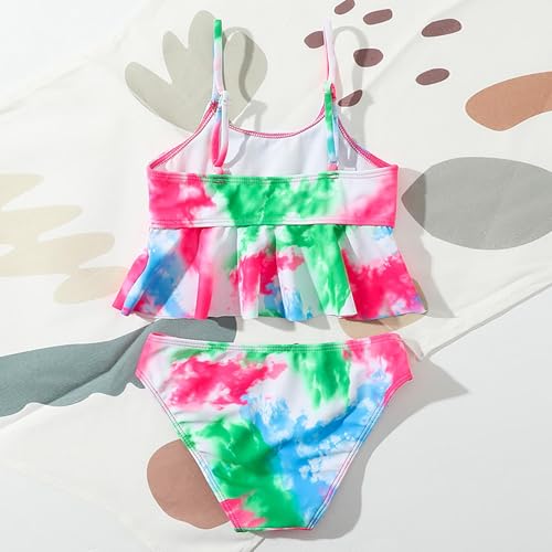 Girls 2 Piece Swimsuits Bikini Set – Tie Dye Tankini with Spaghetti Strap & Ruffle Beach Sport Swimwear Bathing Suit2