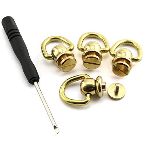 HJ Garden 4pcs Brass Ball Studs Rivets Nails Rotatable D Ring Buckle Handle Connector with Mini Screwdriver,DIY Leather Crafts Accessories 12x28mm
