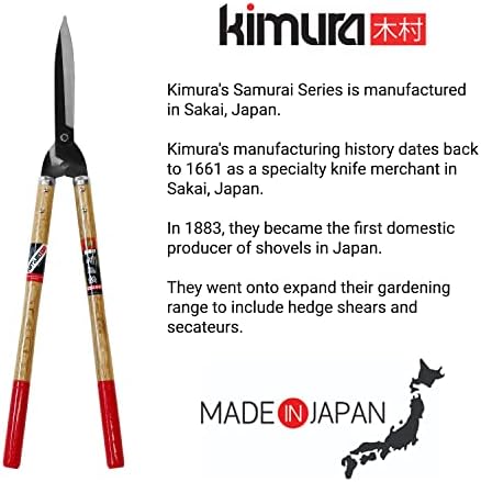 Kimura Samurai Garden Shears, [Made in Japan], Premium Hedge Shears with Ultra Lightweight Japanese Oak Handles, Sharp Japanese SK Hi-Carbon Blades, Ideal Shears for Topiary, Long Handle - 700mm