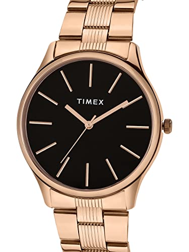 Image of TIMEX Analog Watch for Man with Black Round Dial & Rose Gold Stainless Steel Bracelet Band Water Resistant Men's Wrist Watches - TWTG73SMU04