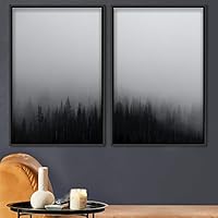 2 Piece Framed Canvas Wall Art Foggy Scenery Canvas Prints Home Artwork Decoration for Living Room,Bedroom - 16