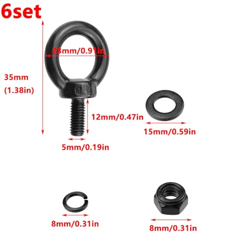 Image of Antrader Lifting Shoulder Eye Bolts,Eye Bolts with Nuts,M5,Black | Stainless Steel Machinery Shoulder Lifting Eye Bolt with Lock Nuts,Lock Washers,Flat Washers