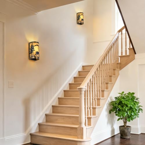 Image of Rustic Wall Sconces Deer Metal Lamp, Black and Gold Farmhouse Wall Light Fixture with Shade, E26 Base Vintage Industrial Lighting for Bedroom, Living Room, or Lodge Cabin (Bulb not Included)