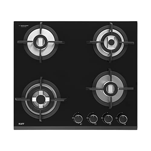 Image of KAFF KHB 60BR4 Built-in Hobs 4 Burners, Auto Electric Ignition Glass Top 60 CM, Powerful Brass Burners, 8 MM Thick Toughened Glass, Heavy Duty Cast Iron Pan Supports, Easy Grip Metal Knobs (Black)