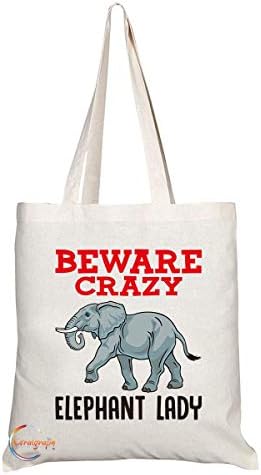 TB375 Beware Crazy Elephant Lady Novelty Present Gift Printed Eco-Friendly Stylish Long Handled Tote Shoulder Bag
