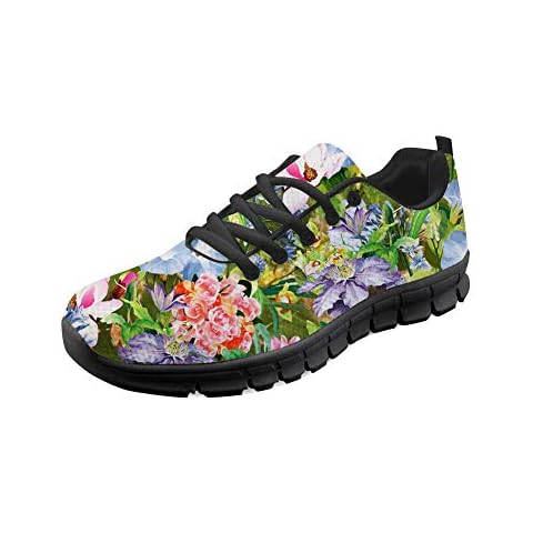 Flowerwalk Unisex Adult Trainers Floral Pattern lace-up Trainers Men Women Sports Shoes Running Shoes Comfortable Leisure Shoes Fitness Gym Shoes Green Size: 8 UK Cover