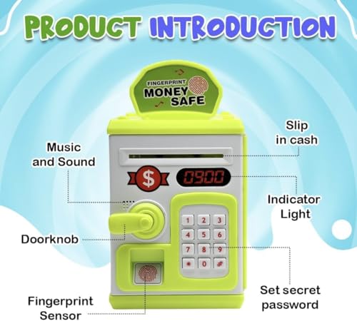 Image of Piggy Bank Toy for Kids and Adults - Gullak Money Safe with Number Password and Touch Sensor - Money Saving Mini ATM Toy with Lights and Sound (Multicolour)