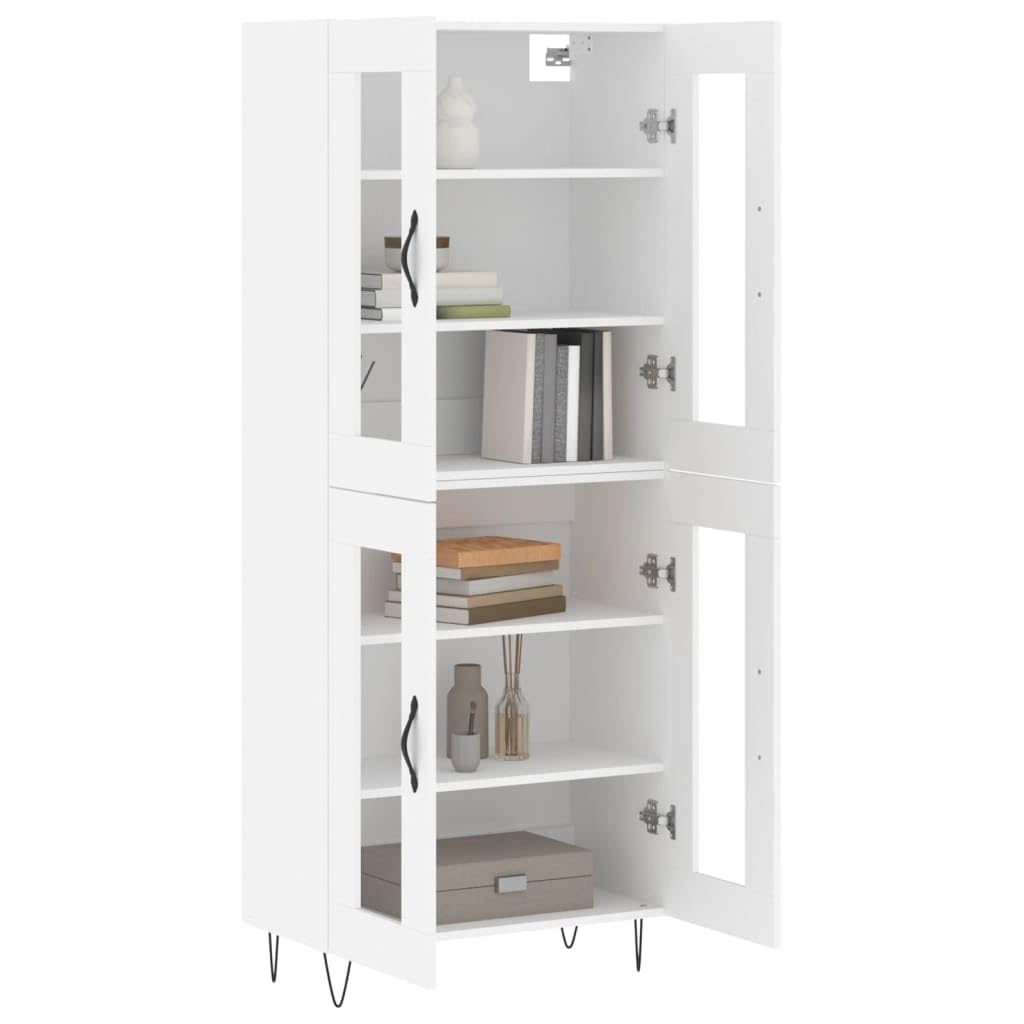 Highboard biała 69,5 x 34 x 180 cm, szafa z materiału drewnopochodnego ze szklanymi drzwiami, elegancki mebel do salonu, sypialni, dużo miejsca do przechowywania