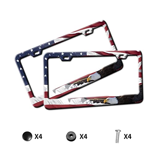 American Flag License Plate Frames For Men American Flag License Plate Covers Eagle Tag Cover For License Plate Auto Car Accessories Tag Decorations 2 Pcs Standard Size With 2 Holes Screws #TOP1