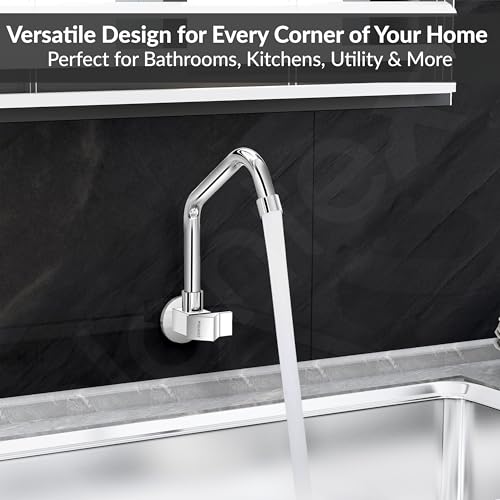 Image of Plantex Kitchen Taps for Home Sink with Water Saving Nozzle for Kitchen Tap /360 Swivel Spout for Sink Tap for Basin with Brass Wall Flange -(PRI-311-Chrome)
