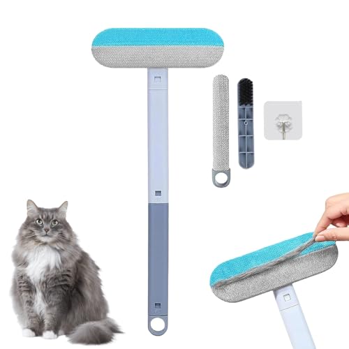 AABDTYYD Strumento di rimozione dei peli di animali domestici 4 in 1 riutilizzabile con manico esteso per moquette, mobili, auto, vetro, efficiente spazzola elettrostatica per cani e gatti, per la