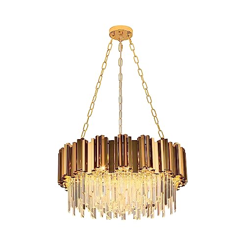 Rui Mao-Ca Hanging Lamp, Modern Crystal Chanderliers, Gold Round Modern Chandeliers for Dining Room, 8 Lights Pendant Light Fixtures with Adjustable Height
