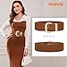 WHIPPY Women Wide Elastic Waist Belt for Dresses Fashion Gold Buckle Stretchy Leather Waistband for Ladies, Brown, Fits Waist 28