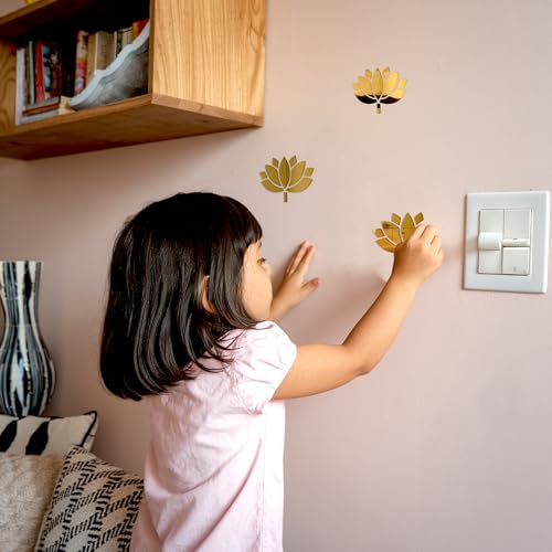 Image of Special You 4Pcs Acrylic Lotus Wall Stickers for Home Decoration Items for Living Room, Aesthetic Wall Decor Stickers for Bedroom, Lotus Stickers for Decoration, Acrylic Mirror Wall Decor Sticker