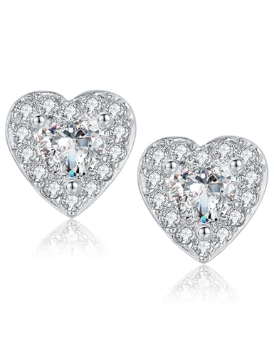 925 Sterling Silver Stud Earrings Hypoallergenic Earring Sets Small Heart-Shaped Cubic Zirconia Earrings Jewelry Gift for Sensitive Ear