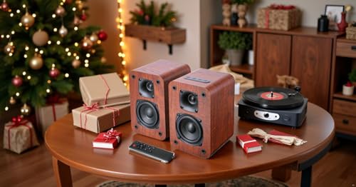 Image of Saiyin Bluetooth Bookshelf Speakers for Record Player,Active Speakers with 3 Inch Woofer, Powered Speakers with Optical /AUX /TV-ARC Input for Turntable, PC and TV