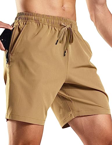 MIER Men's Quick Dry Running Shorts with Zipper Pockets, 7"