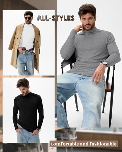 5 Pack Men's Mock Neck Shirts Turtleneck Long Sleeve Tops Pullover Basic Casual Slim Fit T-Shirts Multipack4