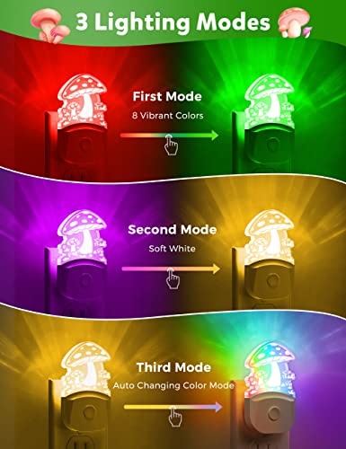 Image of Mushroom Night Light [2 Pack], Plug in Lamp, 8 Color Changing LED Night Lights for Adults Kids Baby Children NightLight Wall Mushroom Decor Lamp for Bedroom Bathroom,Toilet,Stairs,Kitchen,Hallway