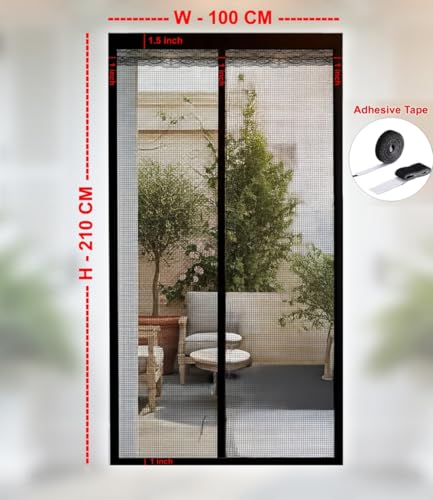 Image of The Furnishing Tree Strong Magnetic Mosquito Net Door Curtain | Automatic Self Closing | Designer Lace at the top with Breathable Fly Protection for Main Door, Balcony, Kitchen & Bedroom, 210x100 CM.