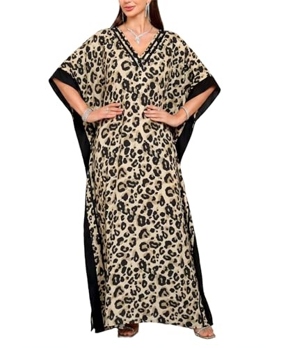 ELSCIRW Kaftan Dresses for Women Plus Size V Neck Batwing Sleeve Maxi Dress Loose Flowy Beach Cover Up Moomoo Dress