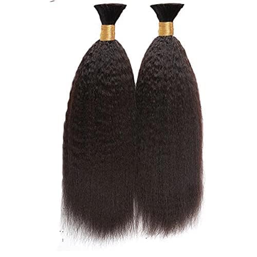 Kinky Straight Braiding Human Hair Bulk Brazilian Remy Hair Weaving Bundles No Weft Micro Braiding Coarse Italian Yaki Bulk Hair Extension 1Bundle/100g (26inch 1Pcs 100grams, #Natural Black)
