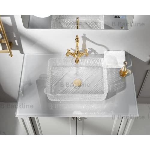 Image of B Backline Luxury Glass Basin /Table Top Crystal Glass Wash Basin Over Counter /Counter Top Wash Basin For Bathroom & Living Room 17.5 X 13 X 4 Inches (Glass Basin) (5 Years Glaze Warrenty)