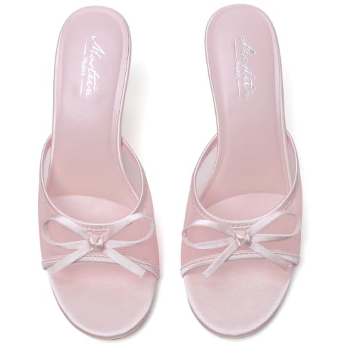 Image of Mostrin Kitten Heels for Women Round Toe Heels With Bow Vintage Mules Sexy Slip on Stiletto Backless Sandals for Party Daily