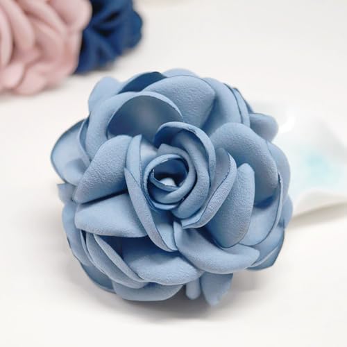 Image of Elegant Satin Fabric Rose Flower Brooch Pin Silk Large Big Camellia Brooch Lapel Pins Plant Floral Hair Clip Pins Wedding Party Jewelry for Women