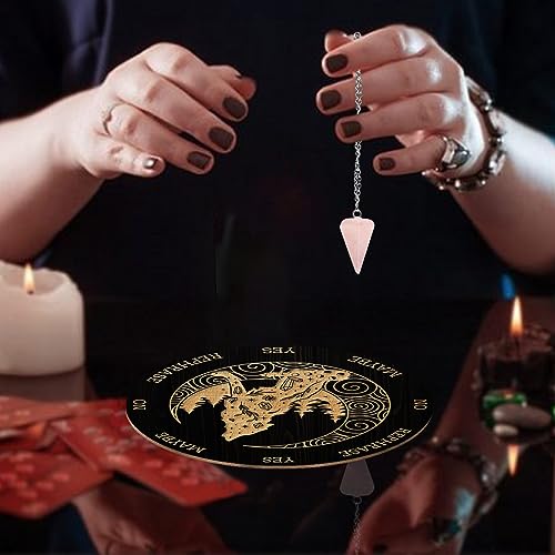 AHANDMAKER Pendulum Board Set, tabla de adivinación de madera con péndulo de cristal para prácticas metafísicas y rituales wicca miniatura 5