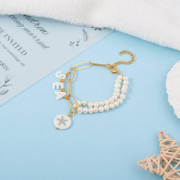 Fashewelry 36Pcs Natural Freshwater Shell Alphabet Letter A-Z Mother of Pearl Shell Top Drilled Charms with Patterned Flat Round Spacer Beads for Initial Jewelry Making DIY Crafts - Image 6