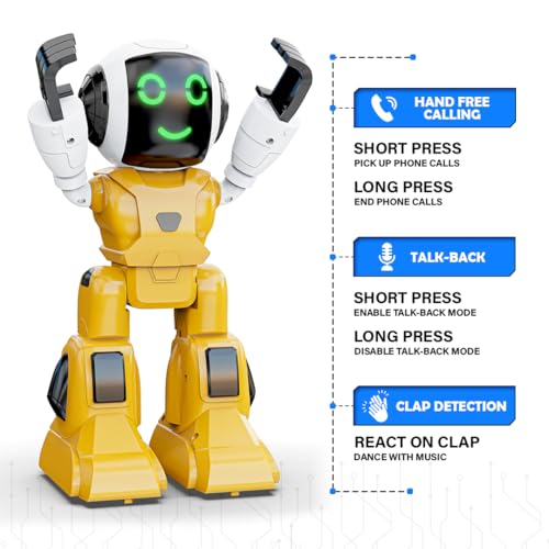 Image of Mirana Moonwalker | Smart Interactive Walking & Talking Robot | USB Rechargeable Type-C | in-Built Bluetooth Speaker | Remote & App Controlled Toy for Kids 2+ 3+ 4+ 5+ 6+ Years (Yellow)